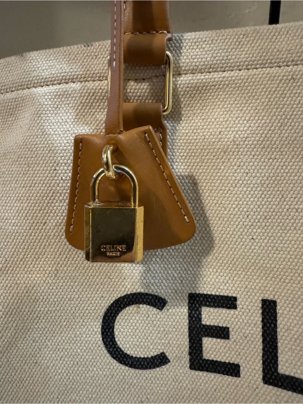 Celine Canvas Tote in Ivory with Tan Leather Handles - Picture 2 of 9